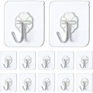 JelKen Self Adhesive Hooks,12 PCS Heavy Duty Door Wall Adhesive Hooks for Kitchen, Bathroom, Office, Closet, Hanging Coat Cloth Towel Key Decorations